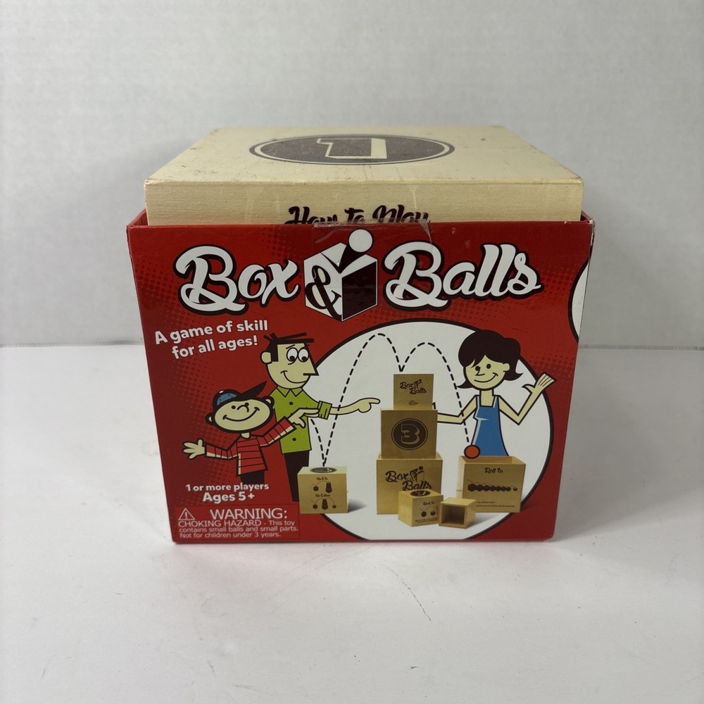 Fat Brain Toy Co Box & Balls Nesting Wooden Box Game of Skill 8 Balls Included